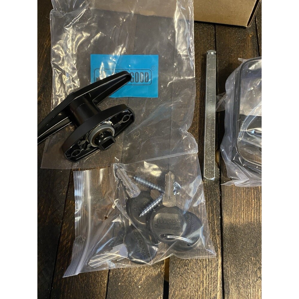 Black Shed Door Latch T-Handle Kit Lock 5 Key Set 4" and 4½" Stem